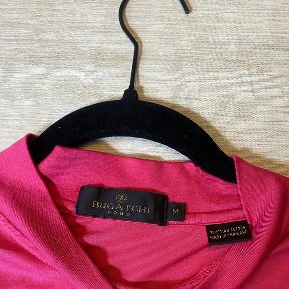 Men’s Bugatchi High Neckline Short Sleeve 100% Cotton Pink Medium - Picture 4 of 15
